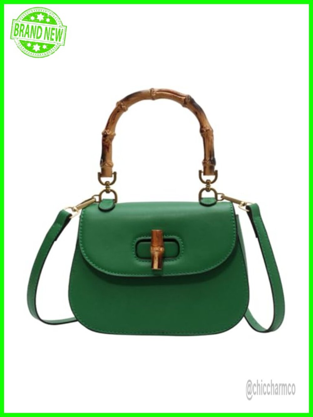 Leather Bamboo Top Handle Satchel Crossbody Shoulder Bag